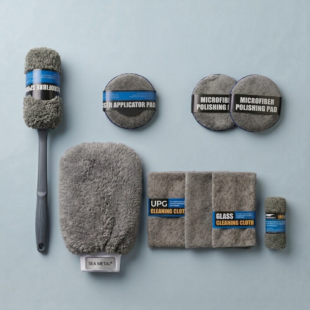 Car Cleaning Set — 9-Piece (Grey)